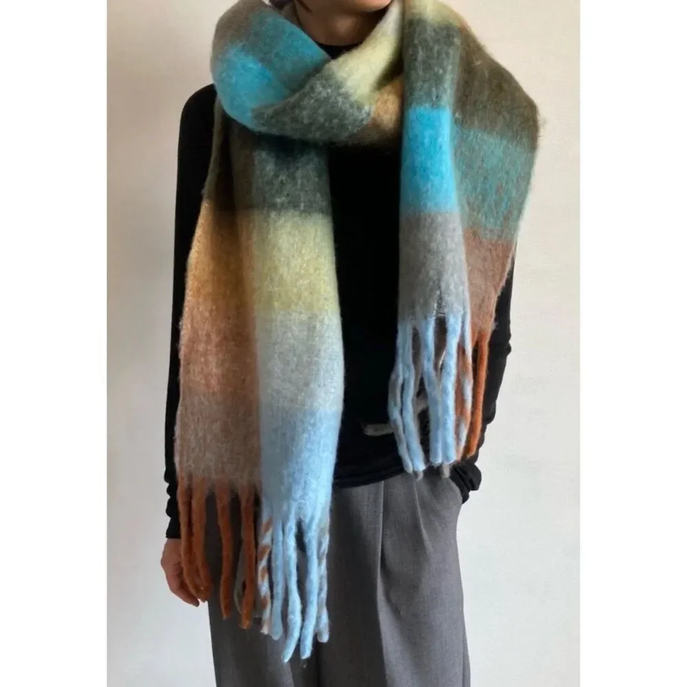 Brown and Blue oversized scarf